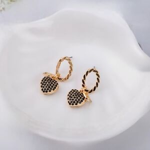 Fashion Letter Gold and Black Heart Earrings